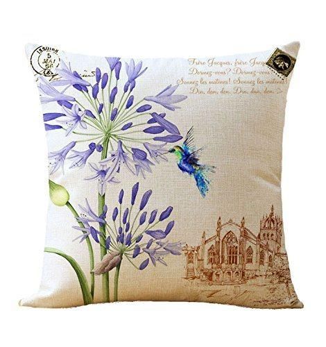 Cozy Bird Flower Printing Square Throw Cushion on Sofa Linen Fabric