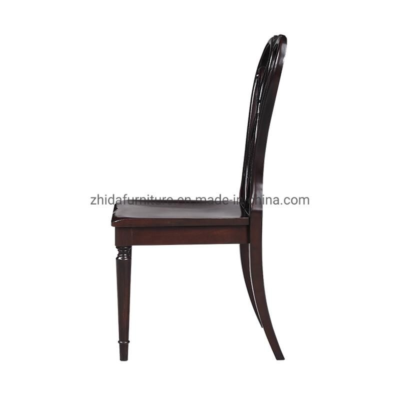 Flower Pattern Back Solid Wood Walnut Black Home Dining Chair