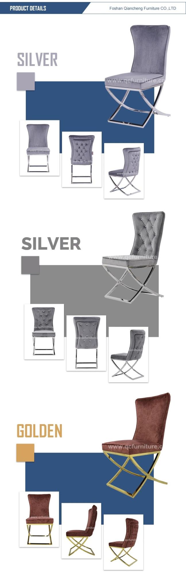 Wholesale Stainless Steel Modern Dining Chairs with Fabric