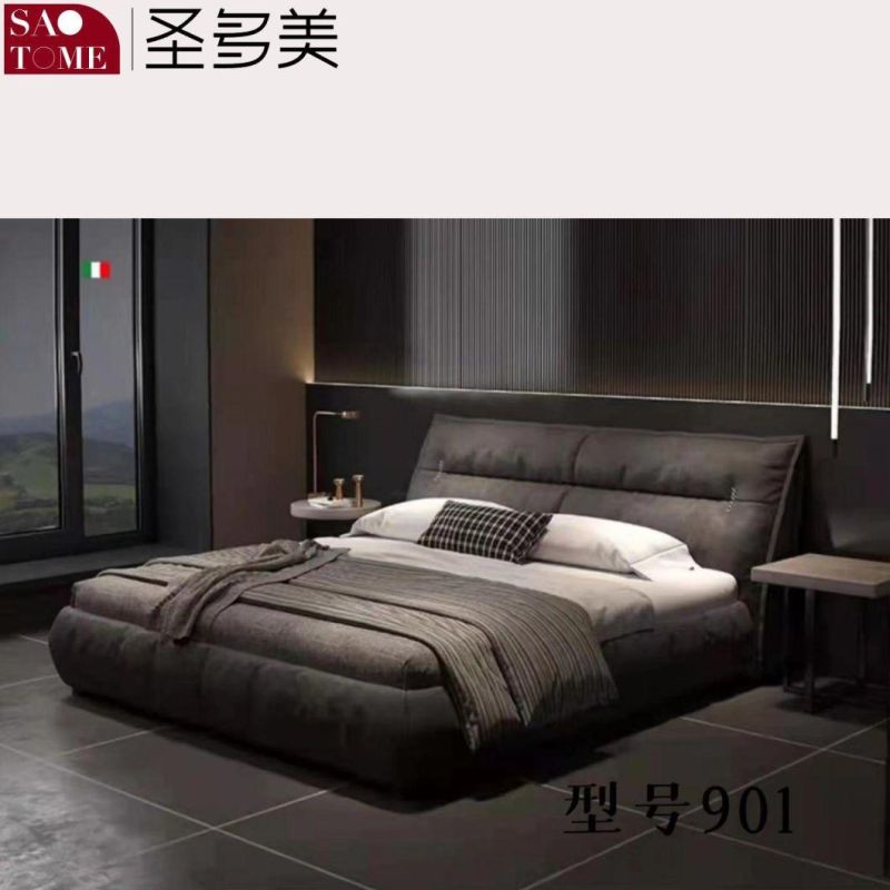 Modern Bedroom Furniture Light Grey Leather Double Bed