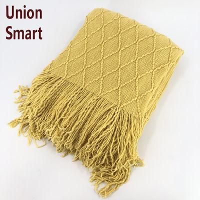 Textured Solid Soft Sofa Yellow Throw Blanket