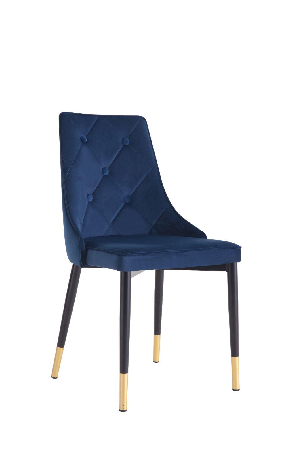 Top Quality Nordic Restaurant Velvet Upholstered Dining Chair with Metal Legs