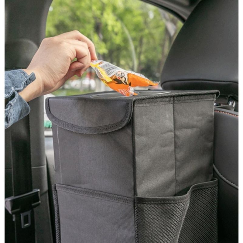 Waterproof Auto Trash Bag Garbage Foldable Car Trash Can with Lid and Side Net Pocket Wyz20457