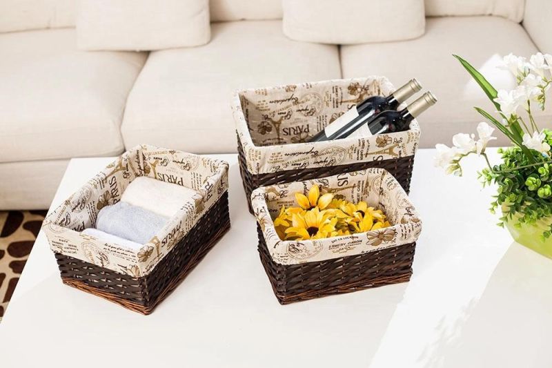 Wicker Basket Woven Gift Basket Empty Rectangle Willow Storage Basket with Fabric Lining