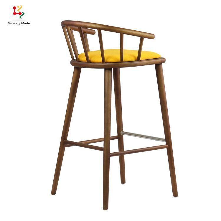 Commercial Bar Furniture Modern Wooden Frame Fabric Cushion Counter Bar Stool with Footrest