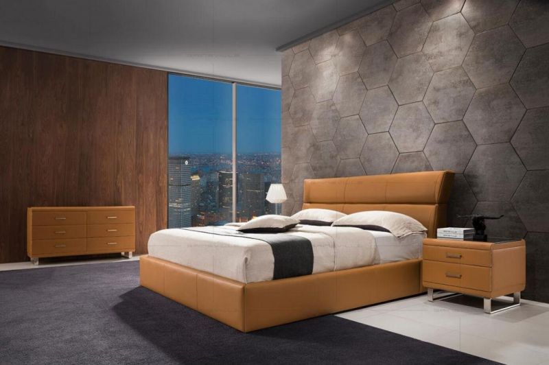 Double Simple Designs King and Queen Size Leather Modern Wall Bed for Bedroom Furniture