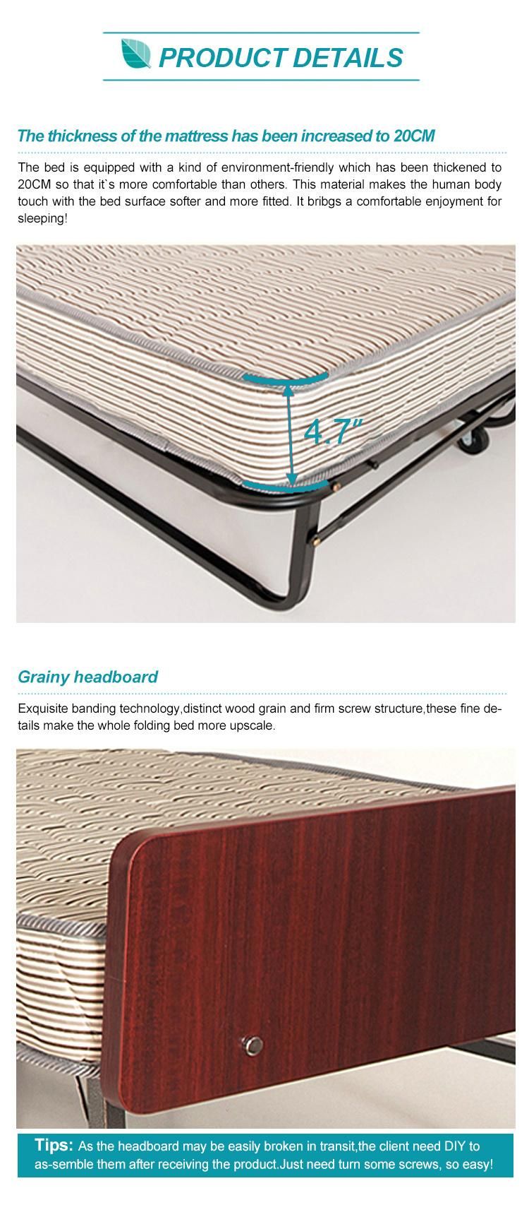Hospital Extra on Wheels Folding Bed Memory Foam Mattress Rollaway Twin
