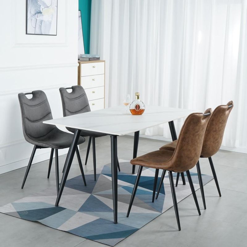 Popular Dining Room Furniture Fabric PU Leather Dining Chairs with Metal Legs