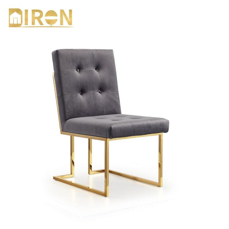 China Factory Contemporary Restaurant Furniture Modern Design Fabric Dining Room Gold Stainless Steel Leg Upholstered Dining Chair