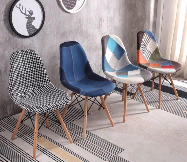 Factory French Patchwork Fabric Coffee Shop Chairs Modern Italian Chair with Wood Leg