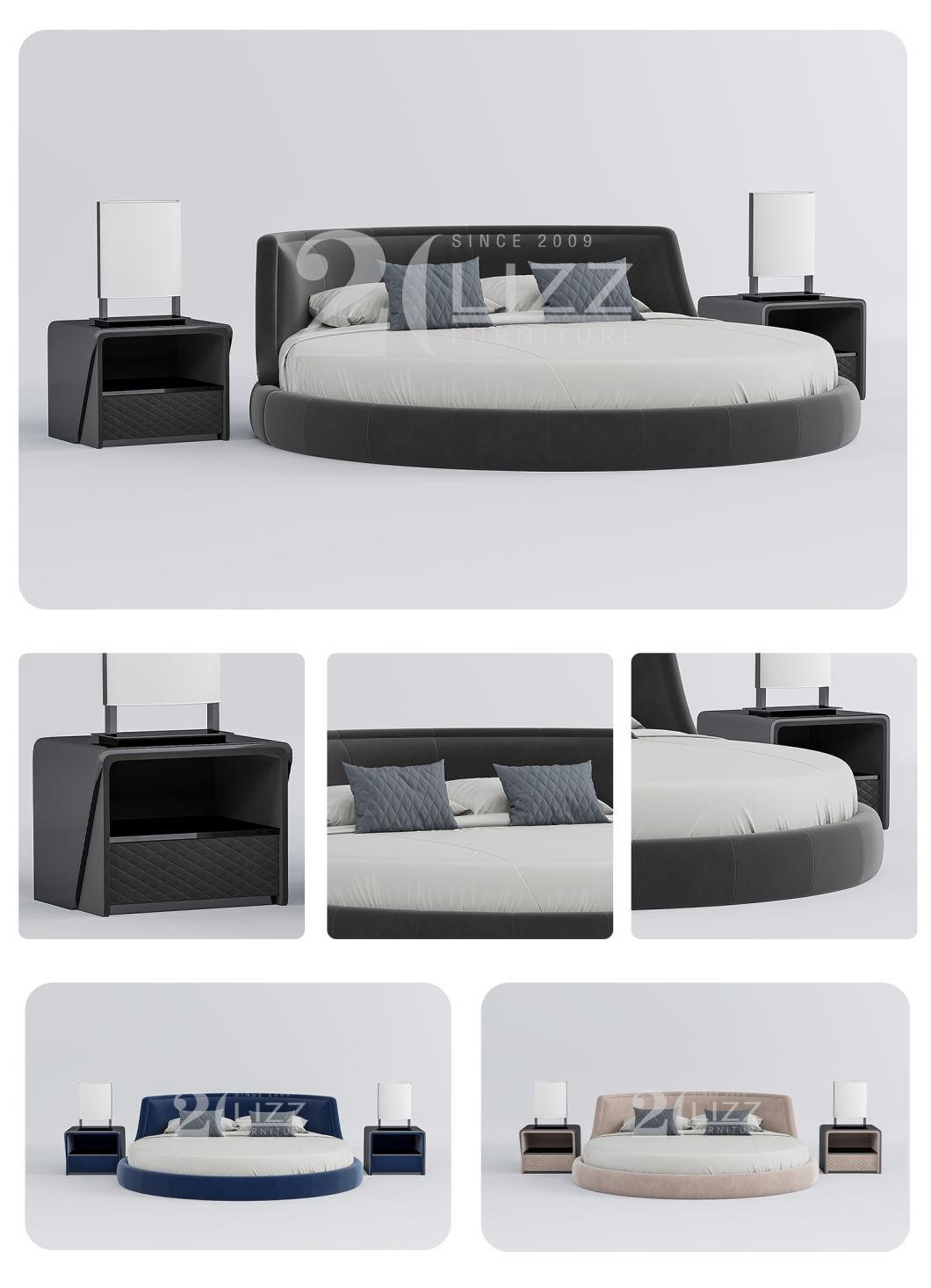 New Stylish High A Grade Home Furniture Bedroom Round Bed with Nightstands