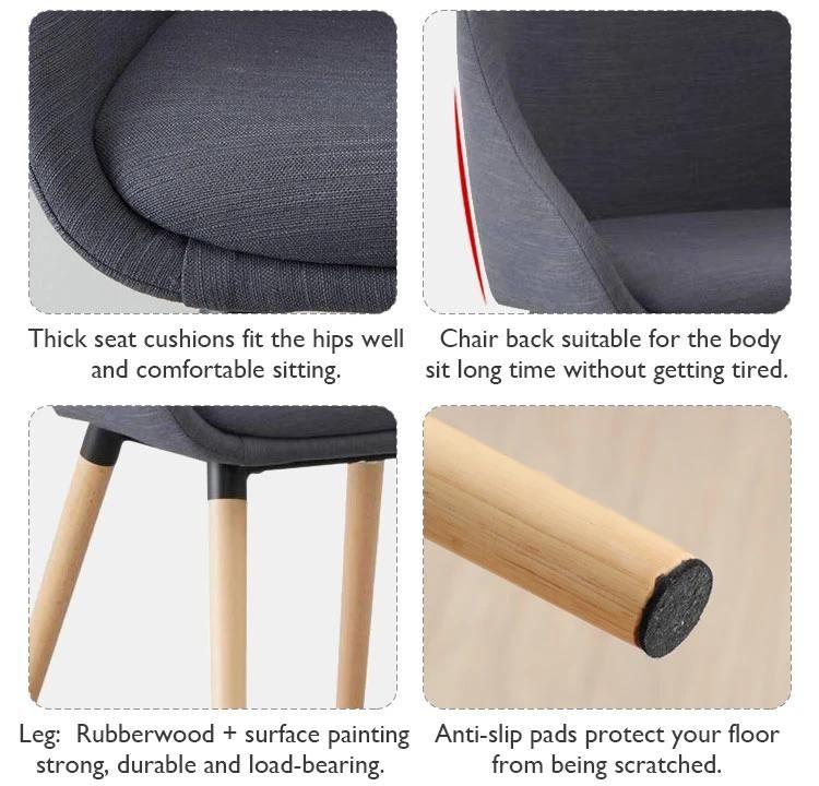 Different Colors Breathable Wood Chair with Fabric Seat Rubberwood Legs Dining Room Chair
