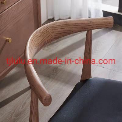 Nordic Modern Solid Wood Ox Horn PU Leather Dining Room Chair Upholstered Lounge Bar Chair for Hotel Restaurant