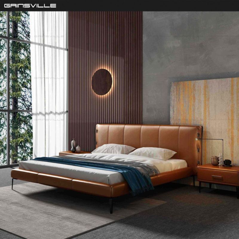 Top Seller Modern Bedroom Furniture Leather Upholstery Bed in Italy Style