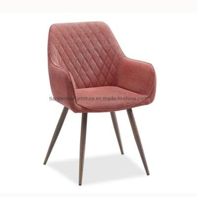 2022 Hot Selling Red Dining Chair Fabric Arm Chair with Wood Transfered Legs