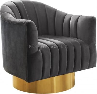 Modern Sofa Chair Fabric Velvet Black Upholstery Armrest Chair Metal Frame