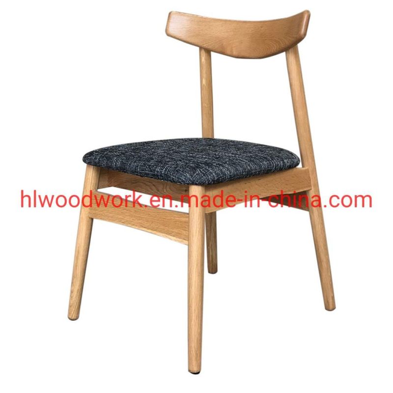 Dining Chair Oak Wood Frame Natural Color Fabric Cushion Grey Color K Style Wooden Chair Hotel Chair