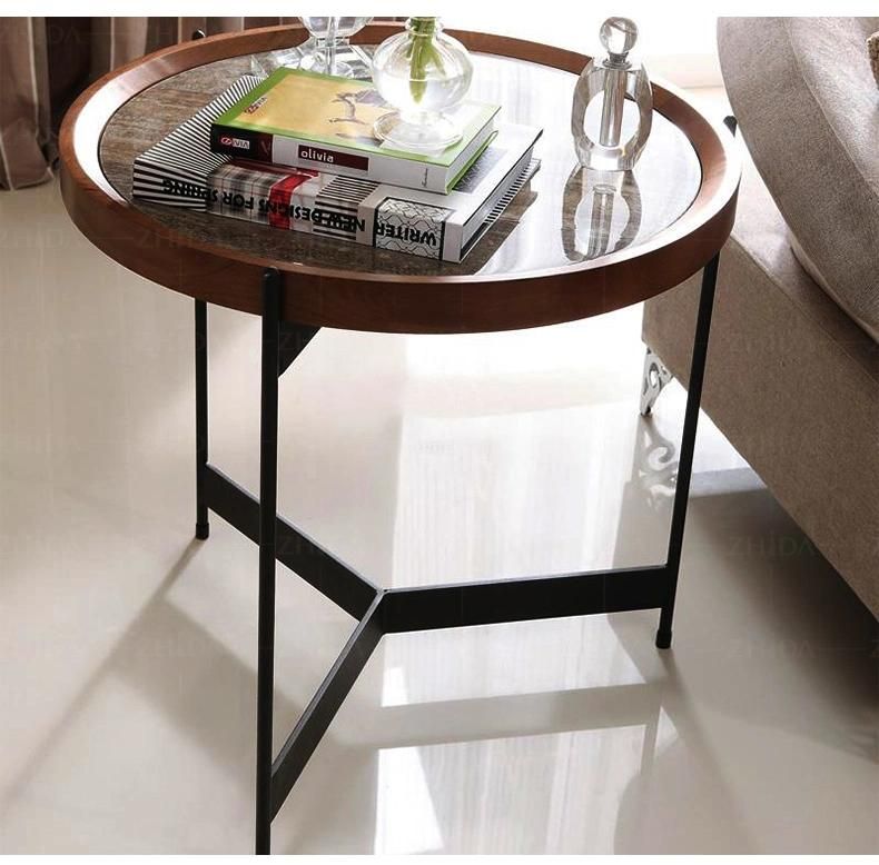 Modern Style Metal Marble Side Table with Nature Mable Top