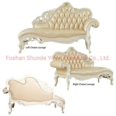 Wood Carved Classic Leather Chaise Lounge Chair in Optional Furniture Paint Color and Leather Color