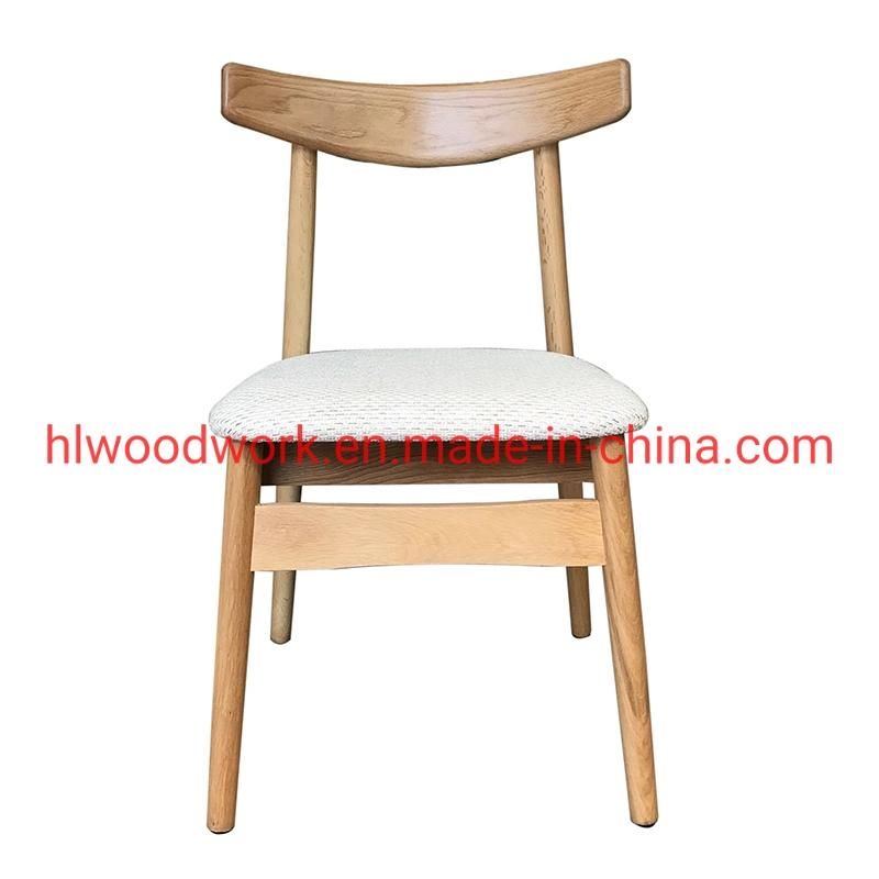 Dining Chair Oak Wood Frame Natural Color Fabric Cushion White Color K Style Wooden Chair Office Chair