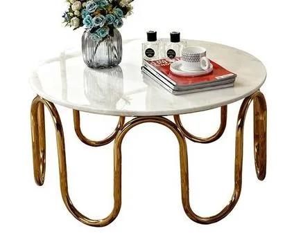 Golden Luxury Home Furniture Round Metal Nesting Round Shape Smart End Table Living Room Marble Top Center Table Villa Apartment Hotel Coffee Table