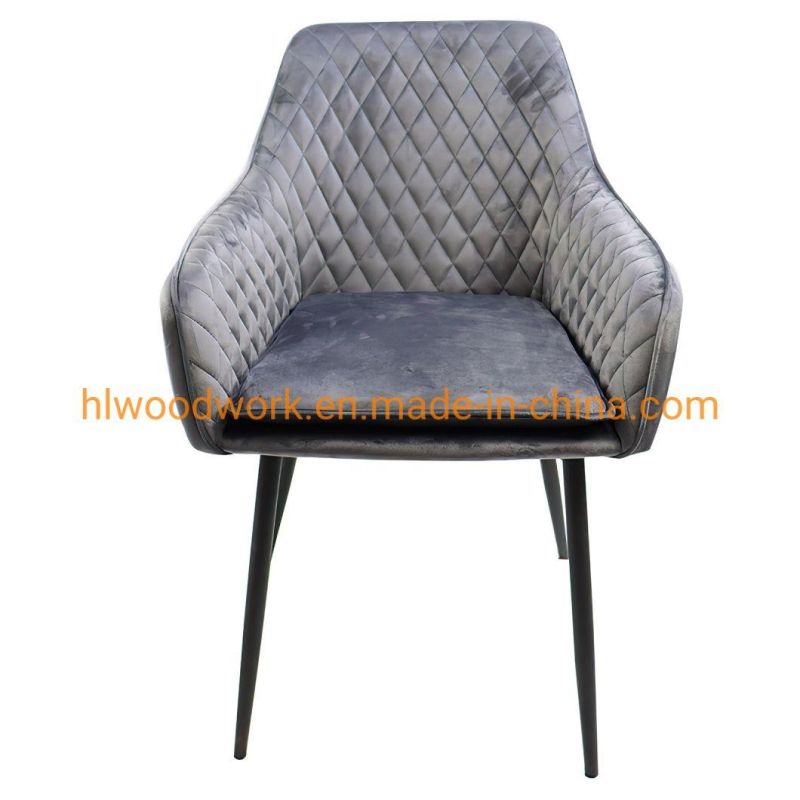 Modern Design Hotel Coffee Velvet Fabric Armchair Black Metal Legs Comfortable Dining Chair Metal Hotel Home Restaurant Office Modern Furniture Dining Chair