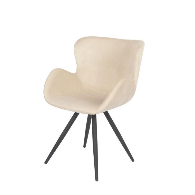 Hot Sale Dining Room Beige Velvet Fabric Dining Chair with Black Powder Coating Legs