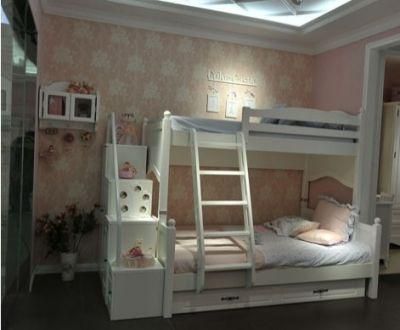 Design Wooden Baby Double Frame Twin Kid Bed with Steps