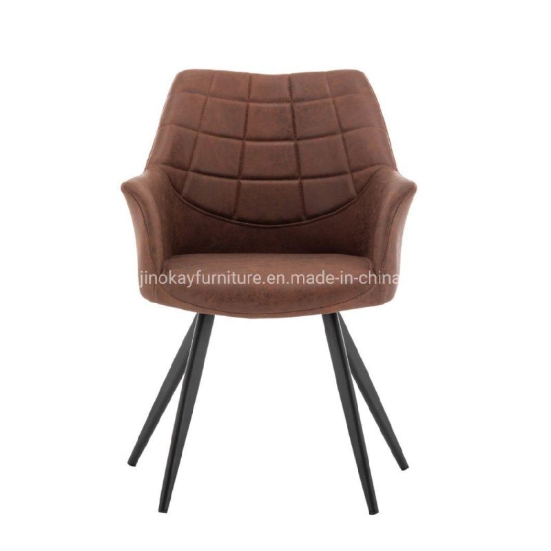 Wholesale Hot Sale Chinese Dining Room Brown Antique Leather Dining Chairs with Metal Legs