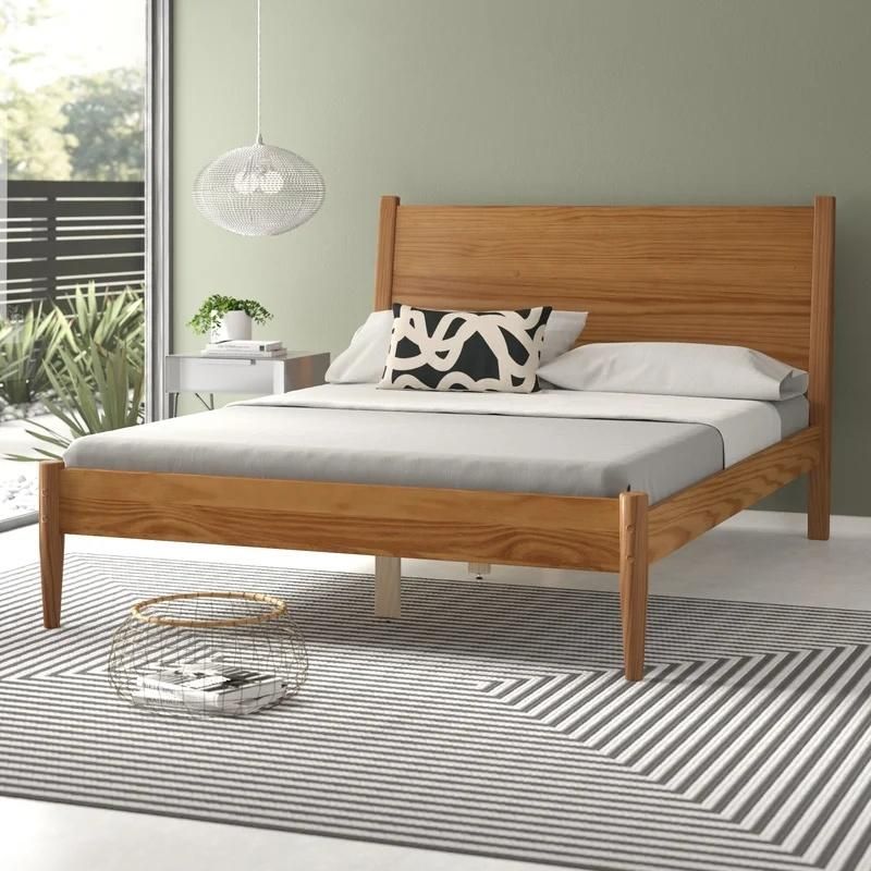 Concise Home Bedroom Furniture Woven Heardboard Solid Wood Frame Home Furniture Supplier Vilia Modern Bedroom Wooden King Queen Size Fabric Bed for Sale