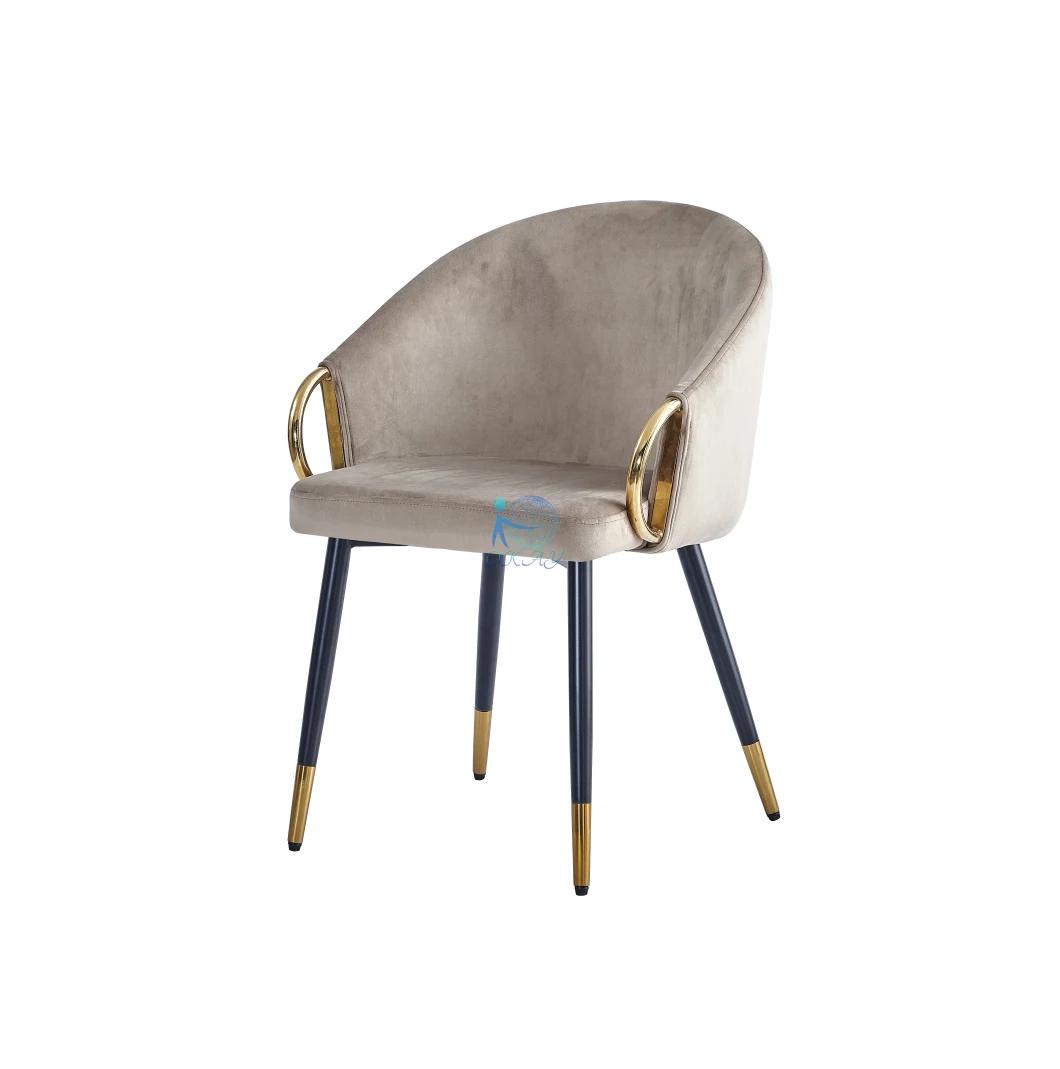 Velvet Chair with Chromed Armrest and Bottom of Legs