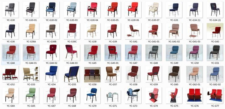 Wholesale Stackable Stacking Blue Fabric Steel Iron Metal Used Church Chair for Auditorium and Prayer with Kneeler (YC-G38)