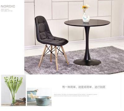 Modern Home Office Furniture PU Leather Dining Chair with Wooden Leg Upholstered Chair with Button for Restaurant Coffee Shop