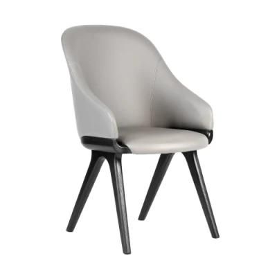 Black Wooden Legs with Grey Fabric Seat Dining Chair for Modern Coffee Shop Use