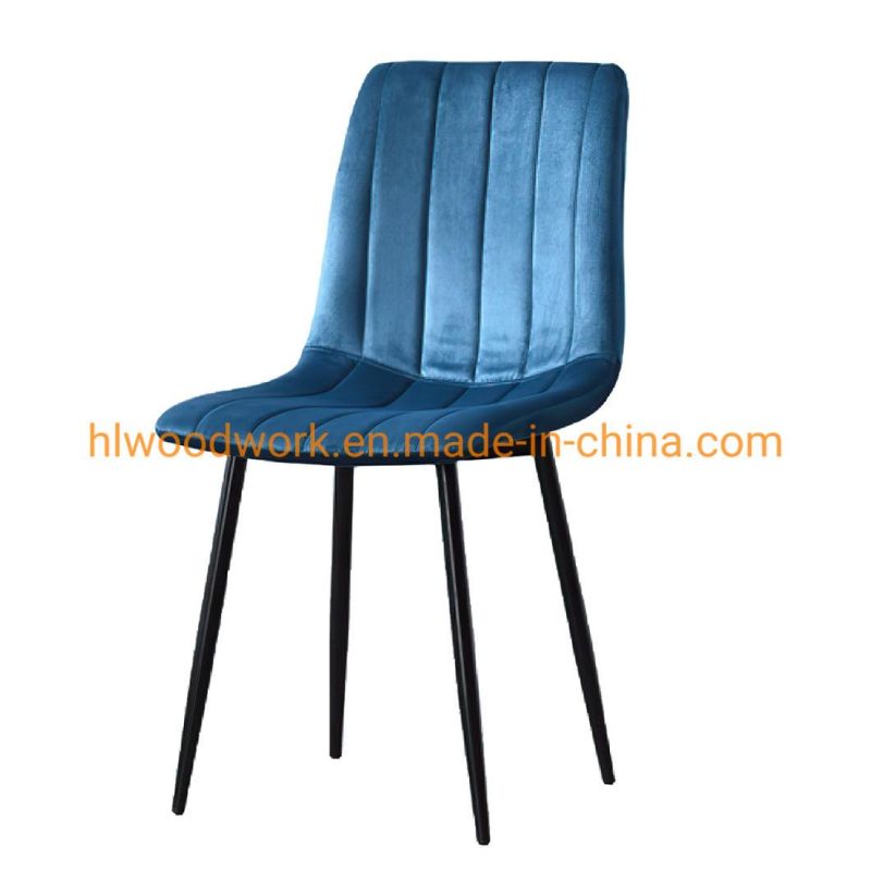 Velvet Fabric Dining Chair with Powder Coated Metal Black Legs Modern Furniture Fabric Chair Powder Coated Metal Tube Legs Nordic Dining Room Velvet Chairs