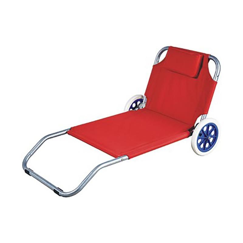 Red Aluminum Folding Beach Bed with Sun Shade