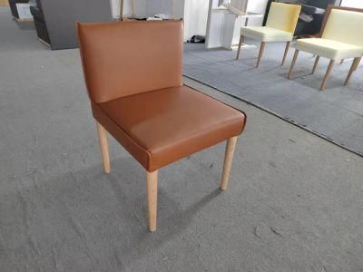 Restaurant Fabric Leather Upholstery Wood Legs Dining Chair