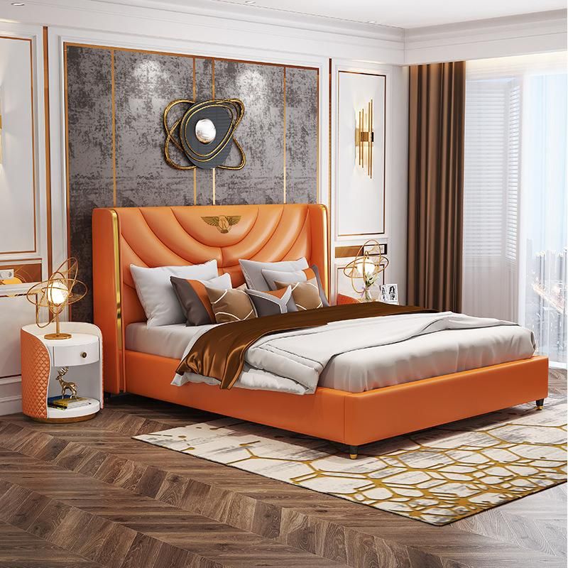 Italian Modern Hot Sale Luxury Leather King Size and Queen Size Bedroom Furniture Double Bed with Lift Storage