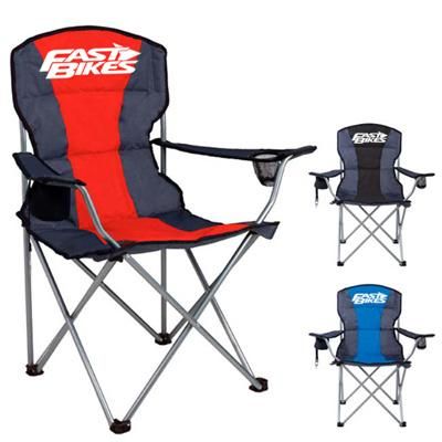 Customized Deluxe Outdoor Portable Folding Camping Premium Stripe Chair with Side Table and Pocket