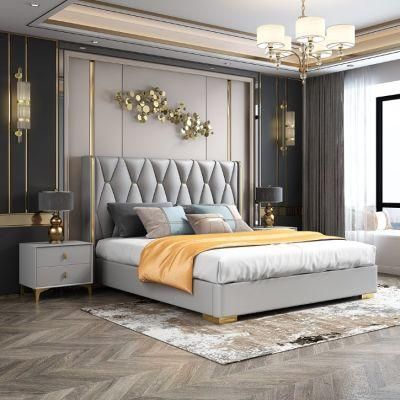 Home Furniture Wood Luxury Steel Wooden Beds Frame Queen Hotel King Size Leather Bed