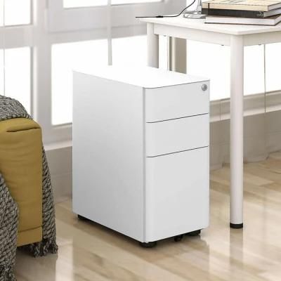 11.8 Width Under Table Mobile Three Drawer Storage File Cabinet Steel Hanging Filing Cabinet with Lock