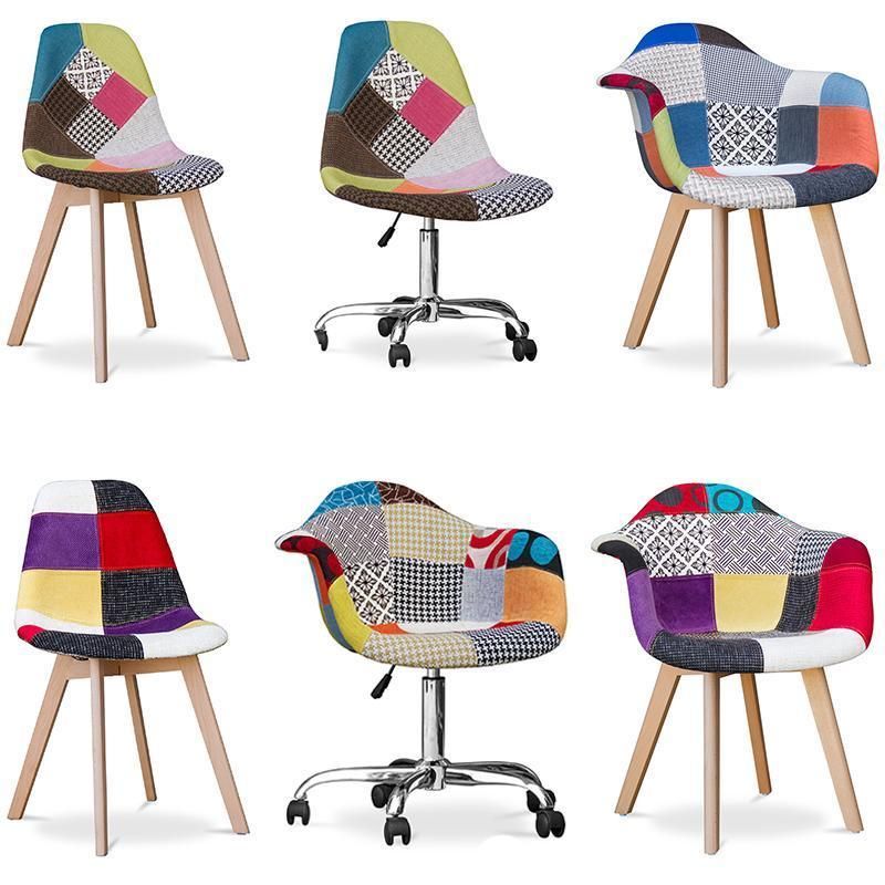 Factory Wholesale Patchwork Fabric Seat Armrest Furniture Dining Chair