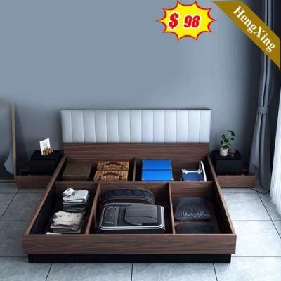 Chinese Wooden Modern Home Bedroom Set Furniture Massage Mattress Genuine Leather King Size Wall King Double Bed