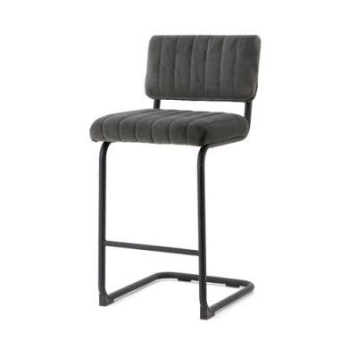 Modern Simple Comfortable Velvet Fabric Seat Bar Stools Square Metal Legs Bar Chair