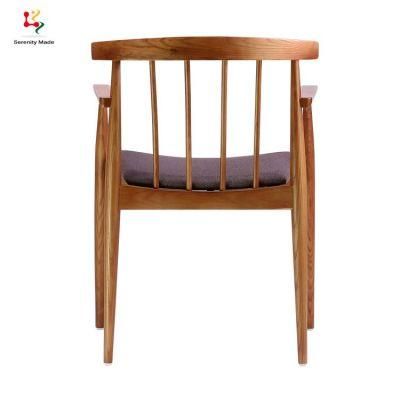 Commercial Furniture Vintage Style Fabric Cushion Wooden Dining Chair with Arm
