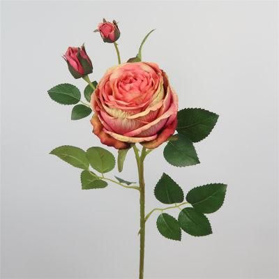 3 Heads Artificial Fabric Rose Flower Arrangements Bouquet for Party Garden Wedding Decor