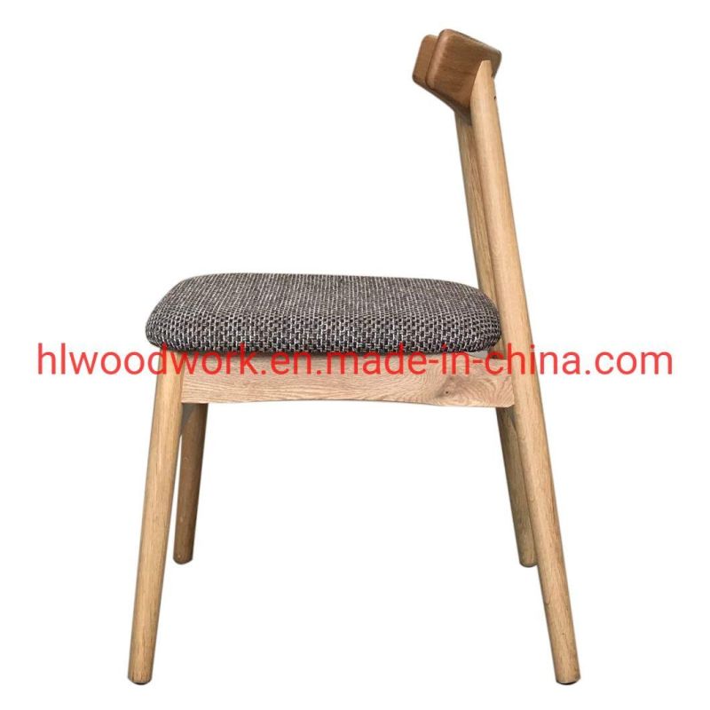 Dining Chair Oak Wood Frame Natural Color Fabric Cushion Grey Color K Style Wooden Chair Furniture Hotel Chair
