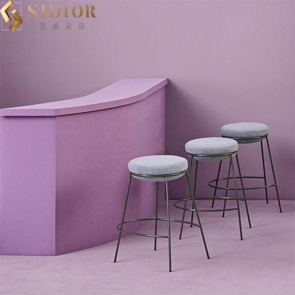 Metal Legs Contemporary Bar Chairs Modern Grey Fabric Bar Stools H65cm