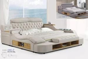 Newest Modern Design Fabric Bed with Audio Massager Storage Function Solid Wood Base