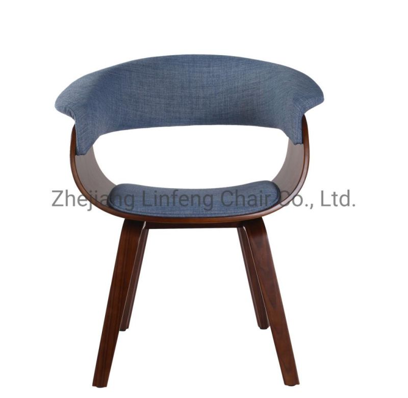 Nordic Navy Blue Fabric Cheap Swivel Bent Plywood Dining Chair
